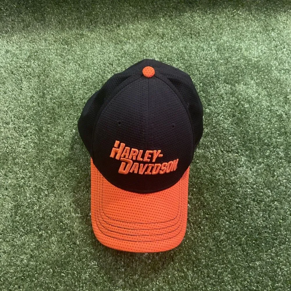 Harley-Davidson Large/X-Large New Era 39 Thirty Baseball Cap Black & Orange Hat